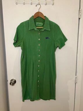 Green Polo Shirt Dress with Fish Embroidery